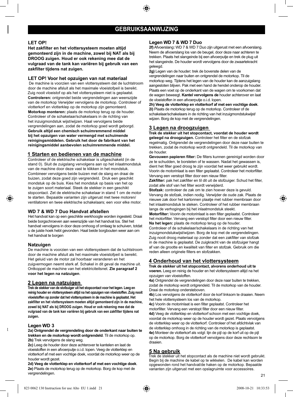 Gebruiksaanwijzing | Nilfisk-ALTO WD 3 User Manual | Page 21 / 32