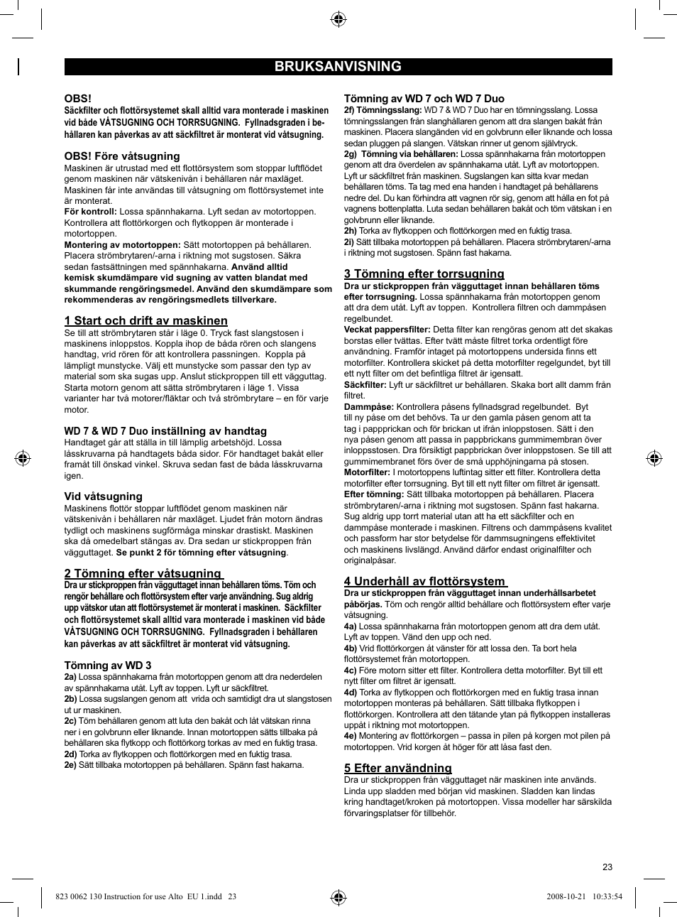 Bruksanvisning | Nilfisk-ALTO WD 3 User Manual | Page 23 / 32