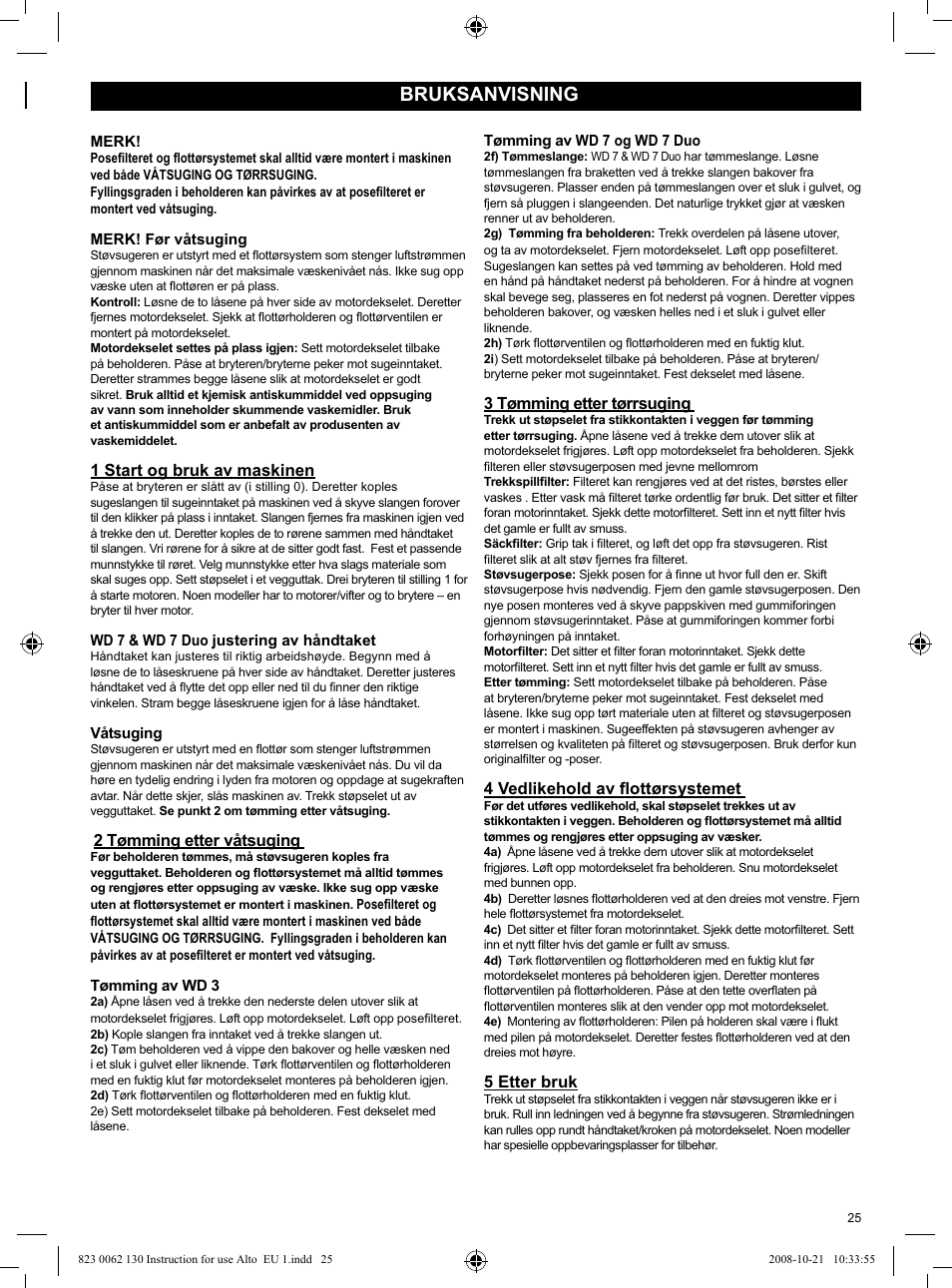 Bruksanvisning | Nilfisk-ALTO WD 3 User Manual | Page 25 / 32