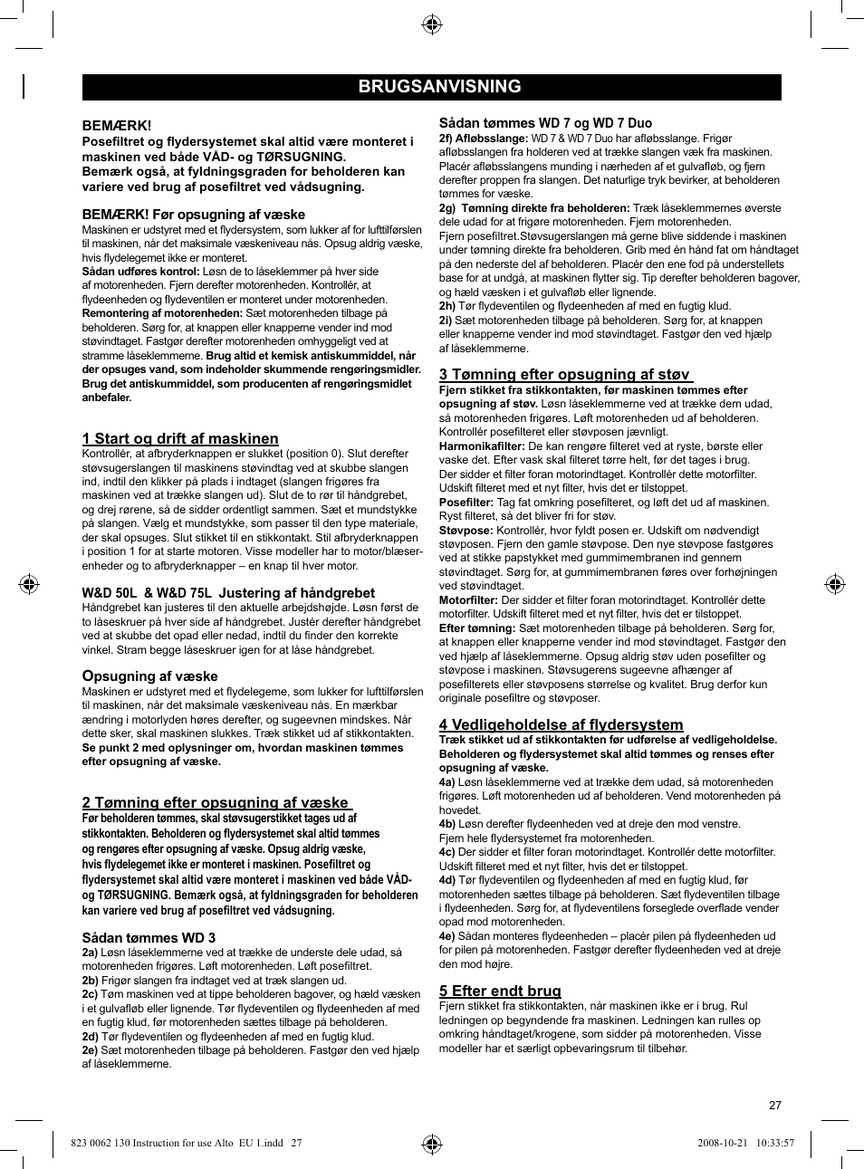 Brugsanvisning | Nilfisk-ALTO WD 3 User Manual | Page 27 / 32