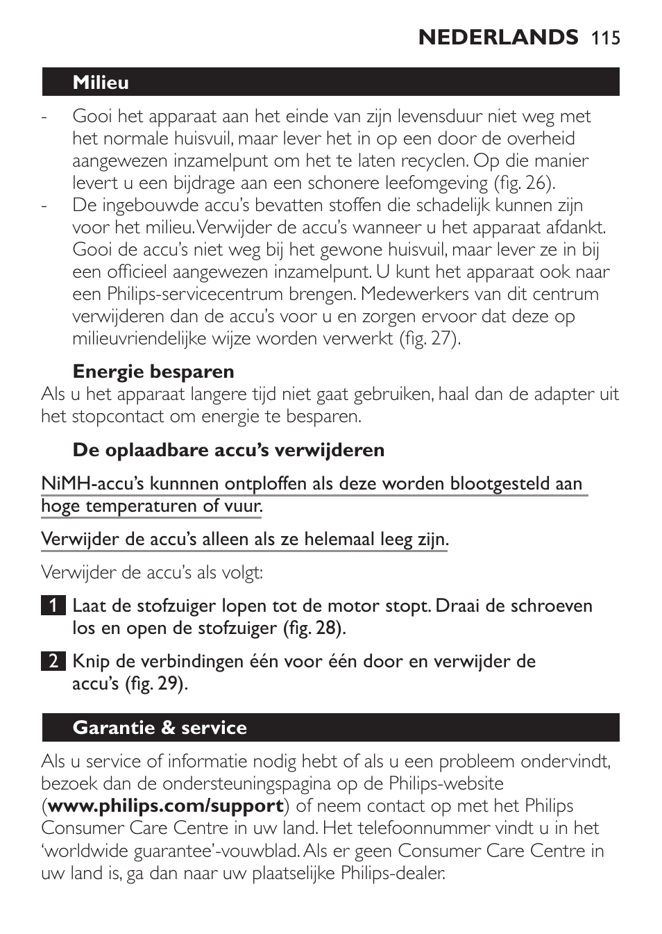 Philips MiniVac Handstaubsauger User Manual | Page 115 / 172