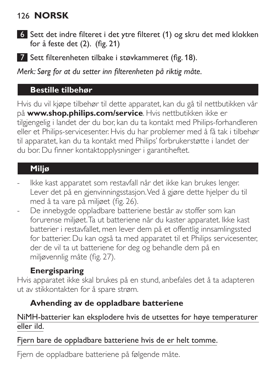 Philips MiniVac Handstaubsauger User Manual | Page 126 / 172