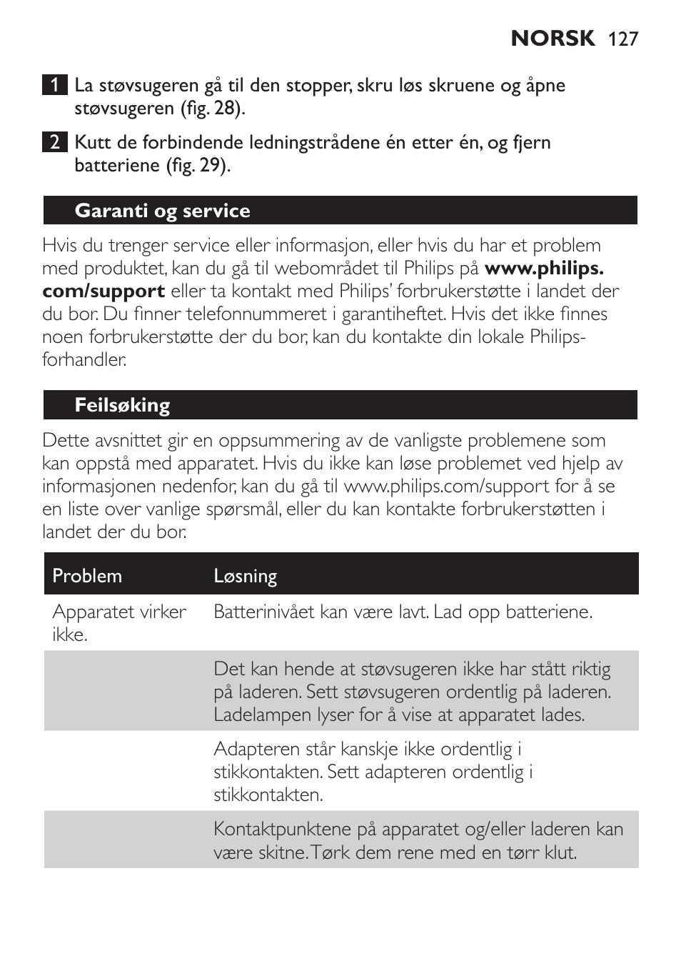 Philips MiniVac Handstaubsauger User Manual | Page 127 / 172