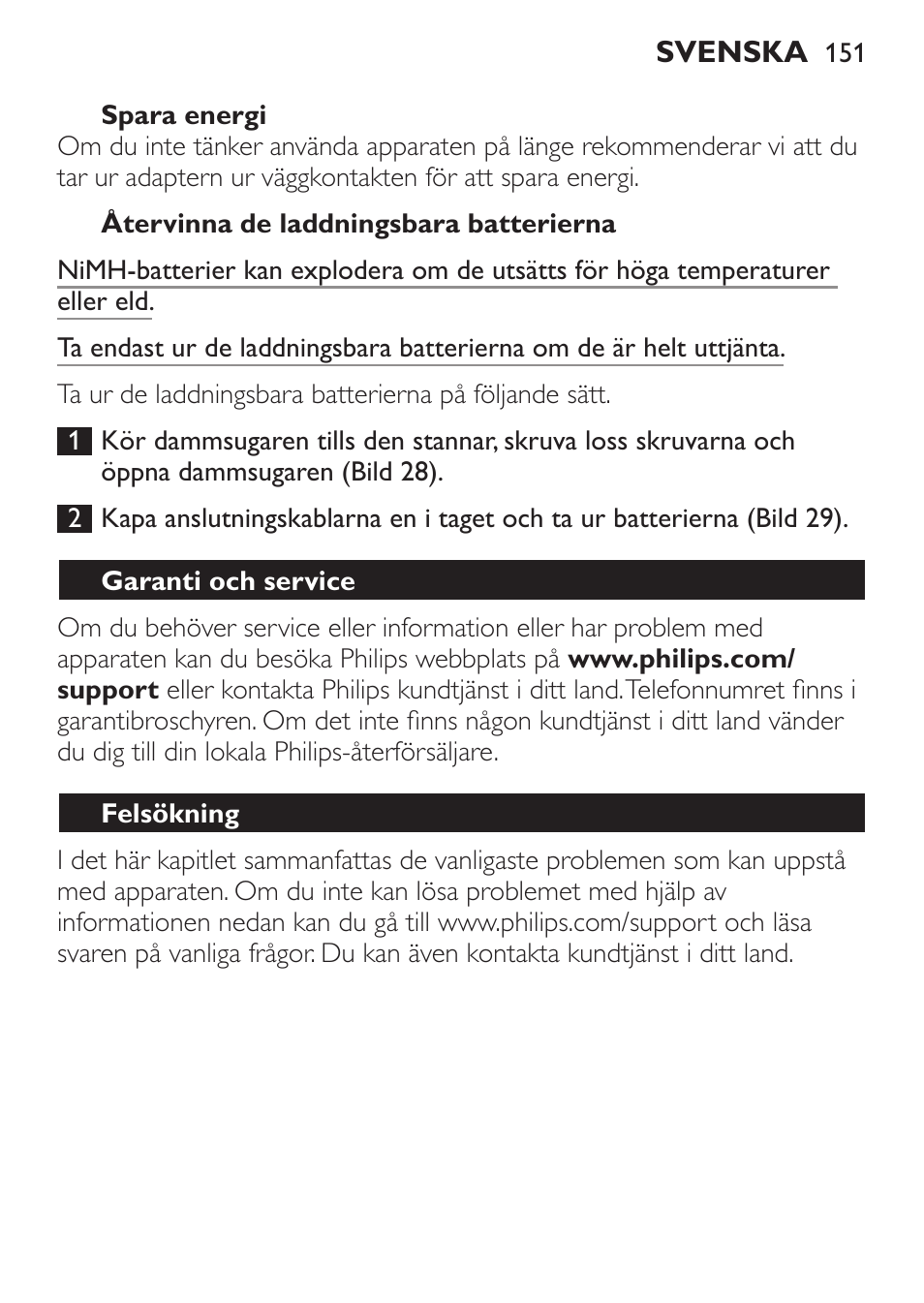 Philips MiniVac Handstaubsauger User Manual | Page 151 / 172