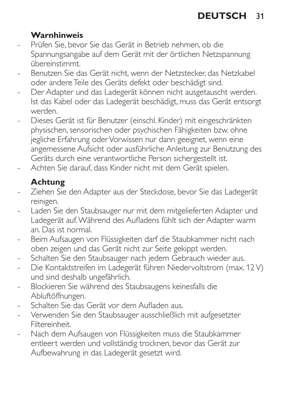 Philips MiniVac Handstaubsauger User Manual | Page 31 / 172