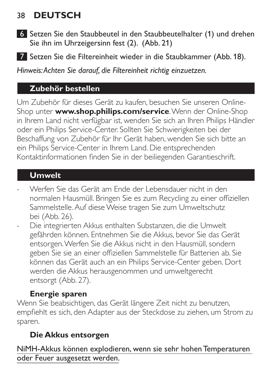 Philips MiniVac Handstaubsauger User Manual | Page 38 / 172