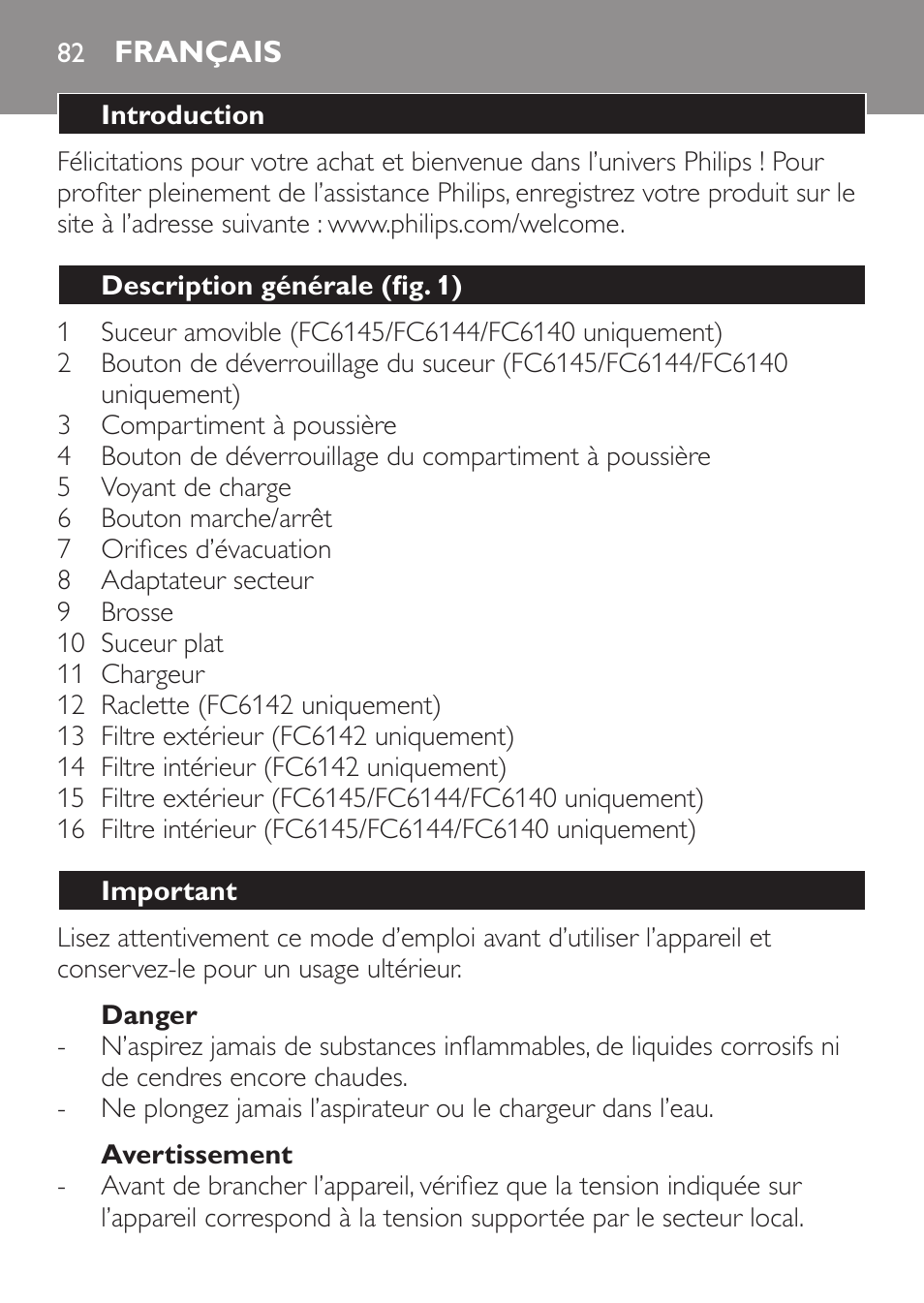 Français | Philips MiniVac Handstaubsauger User Manual | Page 82 / 172