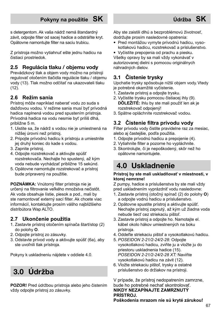 0 údržba, 0 uskladnenie | Nilfisk-ALTO 2-19 X User Manual | Page 6 / 11