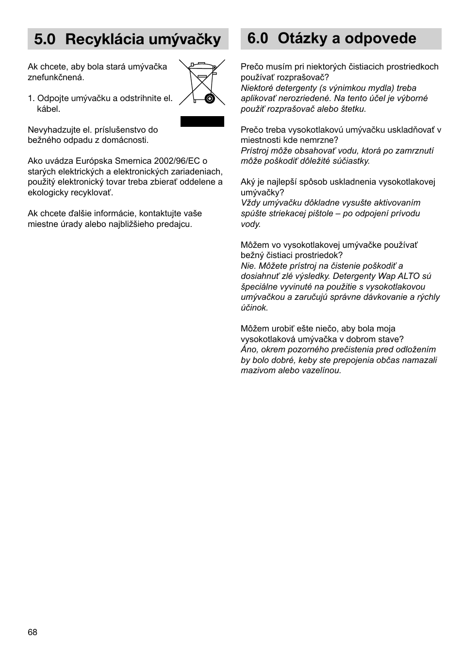 0 recyklácia umývačky, 0 otázky a odpovede | Nilfisk-ALTO 2-19 X User Manual | Page 7 / 11