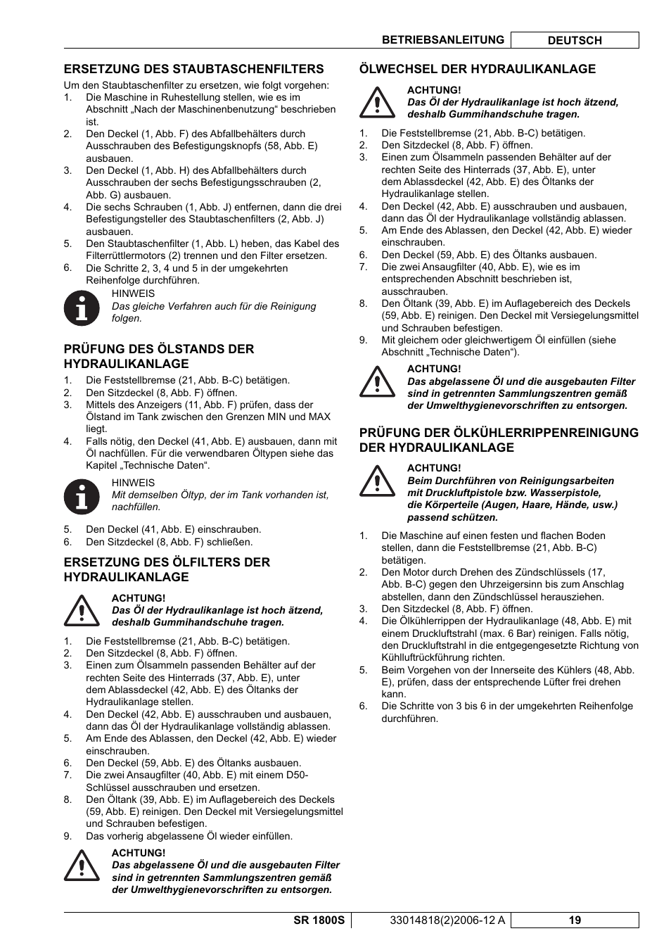 Nilfisk-ALTO SR 1800S User Manual | Page 21 / 118