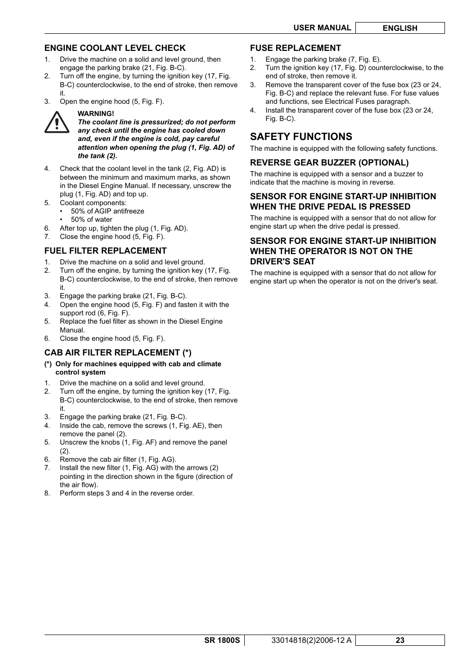 Safety functions | Nilfisk-ALTO SR 1800S User Manual | Page 77 / 118