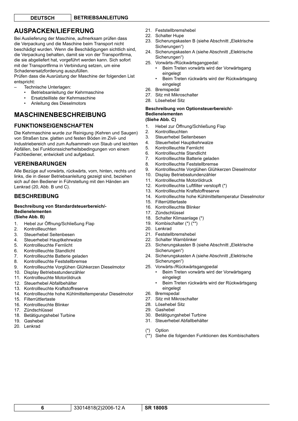 Auspacken/lieferung, Maschinenbeschreibung | Nilfisk-ALTO SR 1800S User Manual | Page 8 / 118