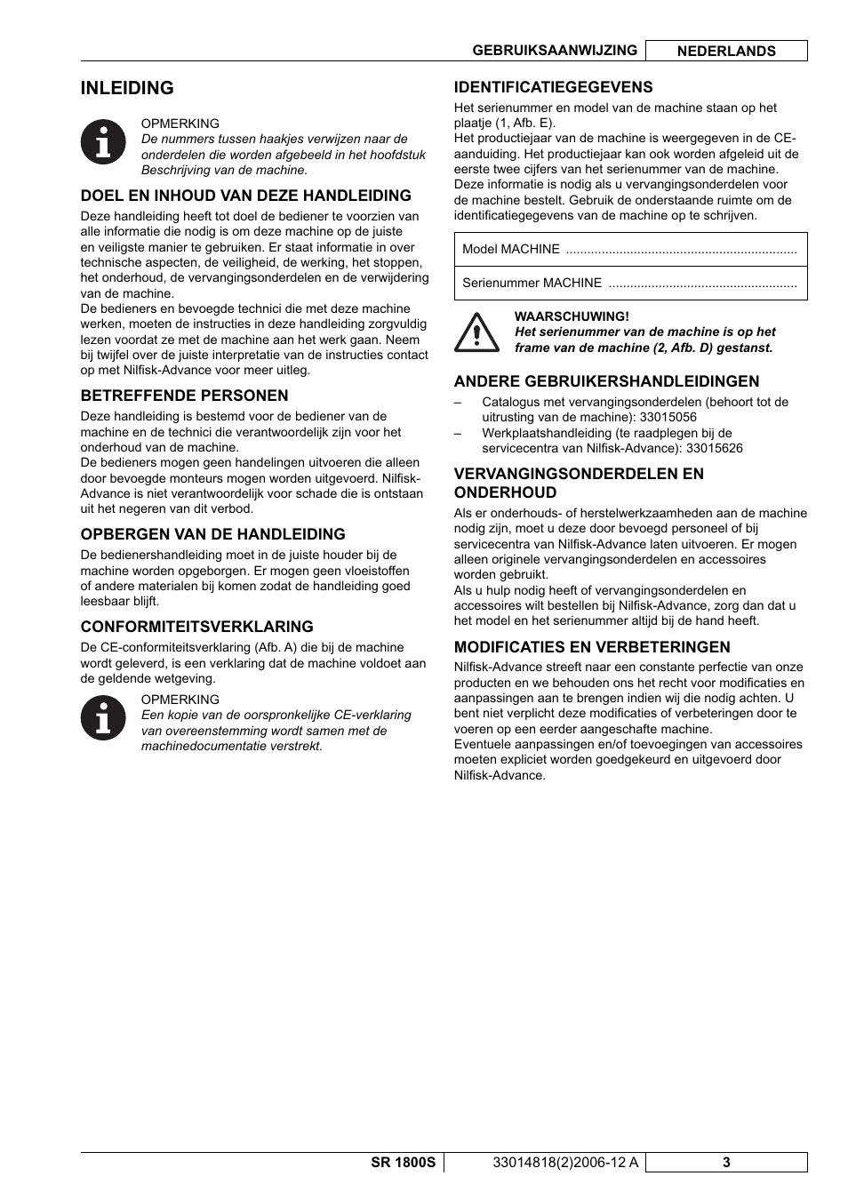 Inleiding | Nilfisk-ALTO SR 1800S User Manual | Page 83 / 118