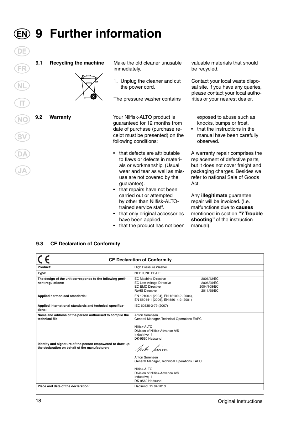 9 further information | Nilfisk-ALTO 106269015 User Manual | Page 20 / 24