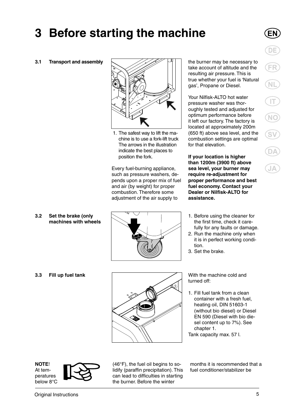 3 before starting the machine | Nilfisk-ALTO 106269015 User Manual | Page 7 / 24