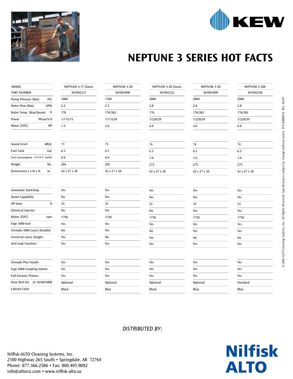 Neptune 3 series hot facts, Distributed by | Nilfisk-ALTO 3 Series User Manual | Page 4 / 4