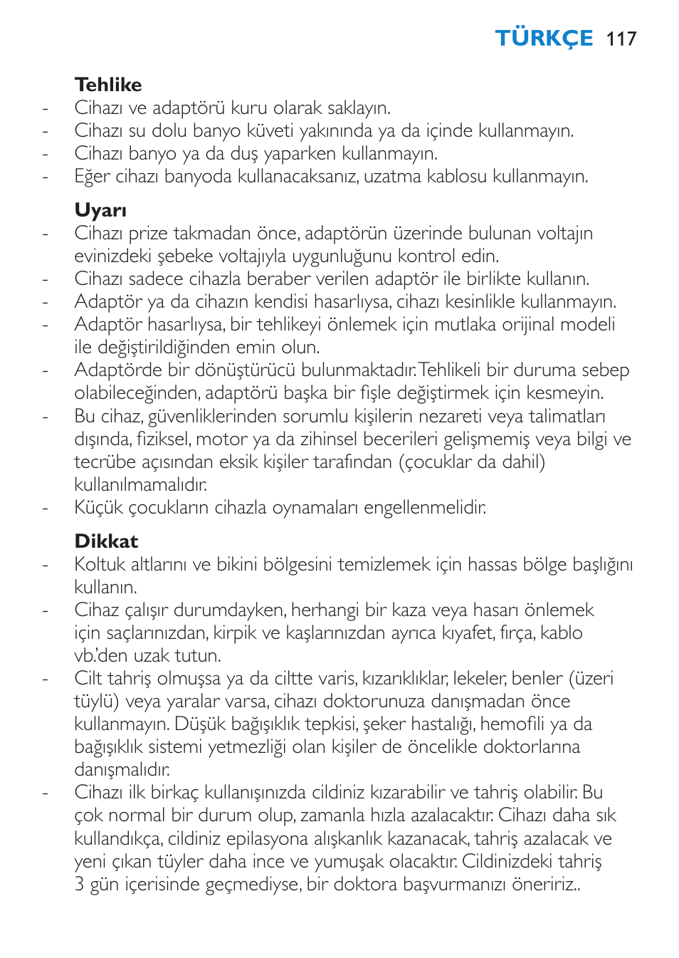 Türkçe, Giriş, Genel açıklamalar (şek. 1) | Önemli | Philips Satinelle Ice Premium Epilierer User Manual | Page 117 / 136