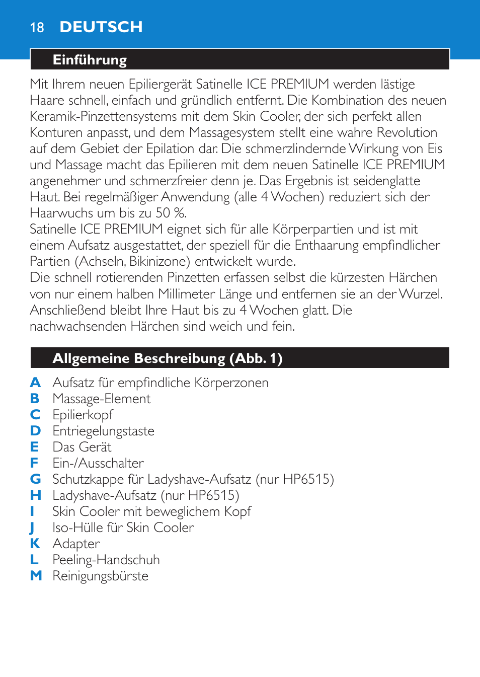 Philips Satinelle Ice Premium Epilierer User Manual | Page 18 / 136