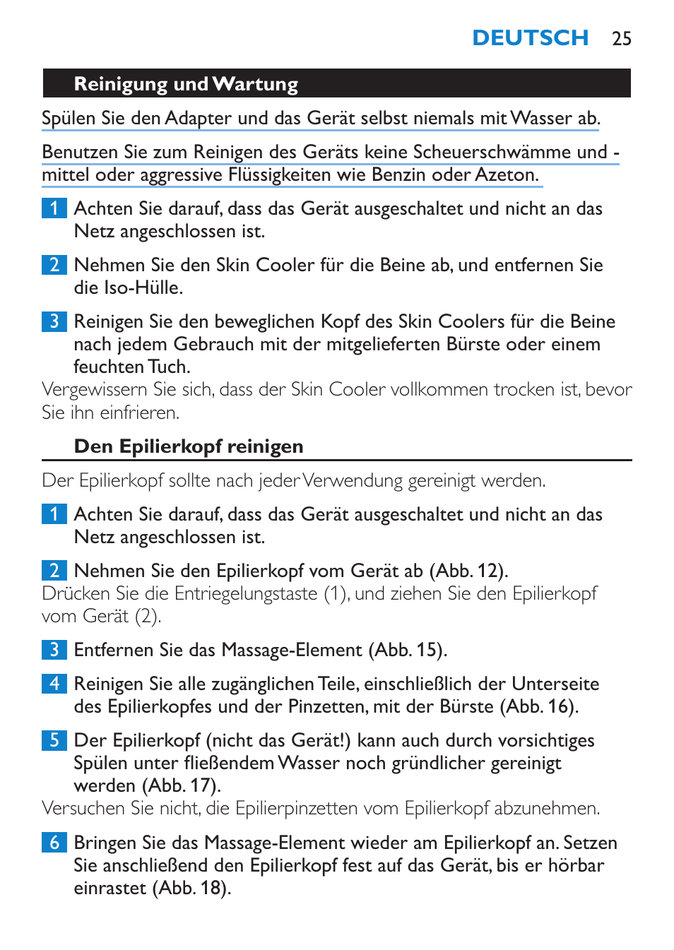 Rasieren (nur hp6515), Den peeling-handschuh verwenden | Philips Satinelle Ice Premium Epilierer User Manual | Page 25 / 136