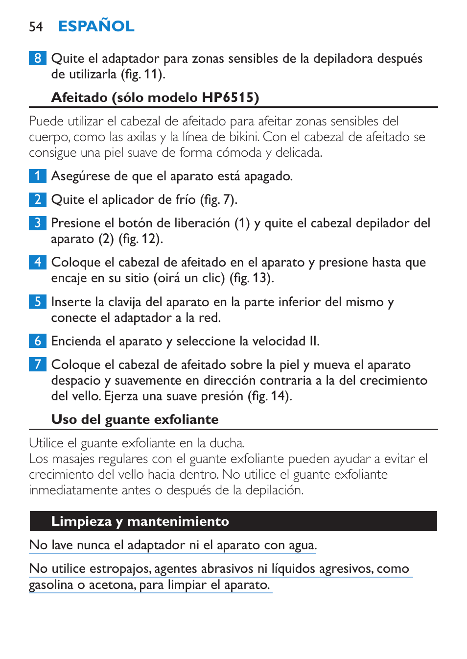 Depilación de las axilas y de la línea del bikini | Philips Satinelle Ice Premium Epilierer User Manual | Page 54 / 136