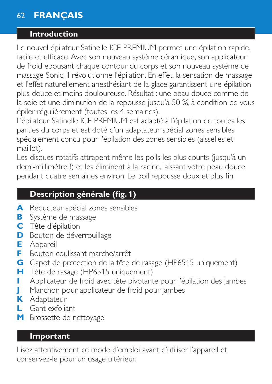 Philips Satinelle Ice Premium Epilierer User Manual | Page 62 / 136