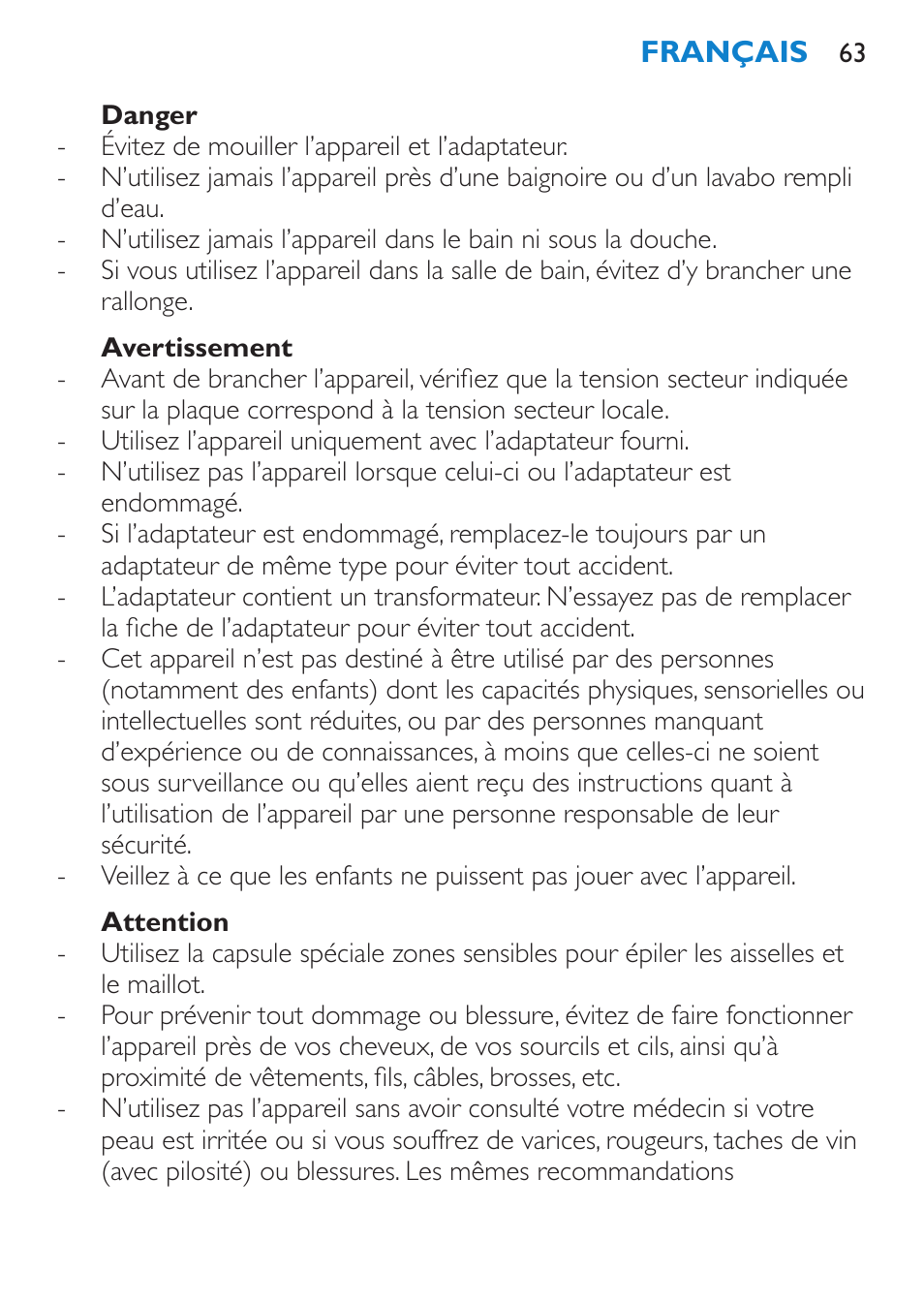 Français, Introduction, Description générale (fig. 1) | Important | Philips Satinelle Ice Premium Epilierer User Manual | Page 63 / 136