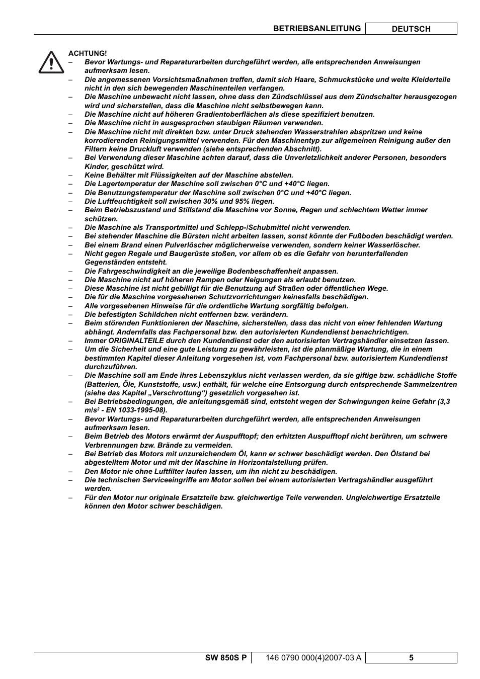 Nilfisk-ALTO SW 850S P User Manual | Page 8 / 88