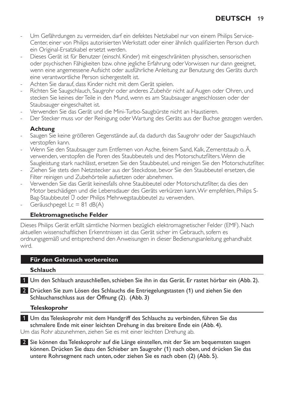 Philips EasyLife Staubsauger mit Beutel User Manual | Page 19 / 68