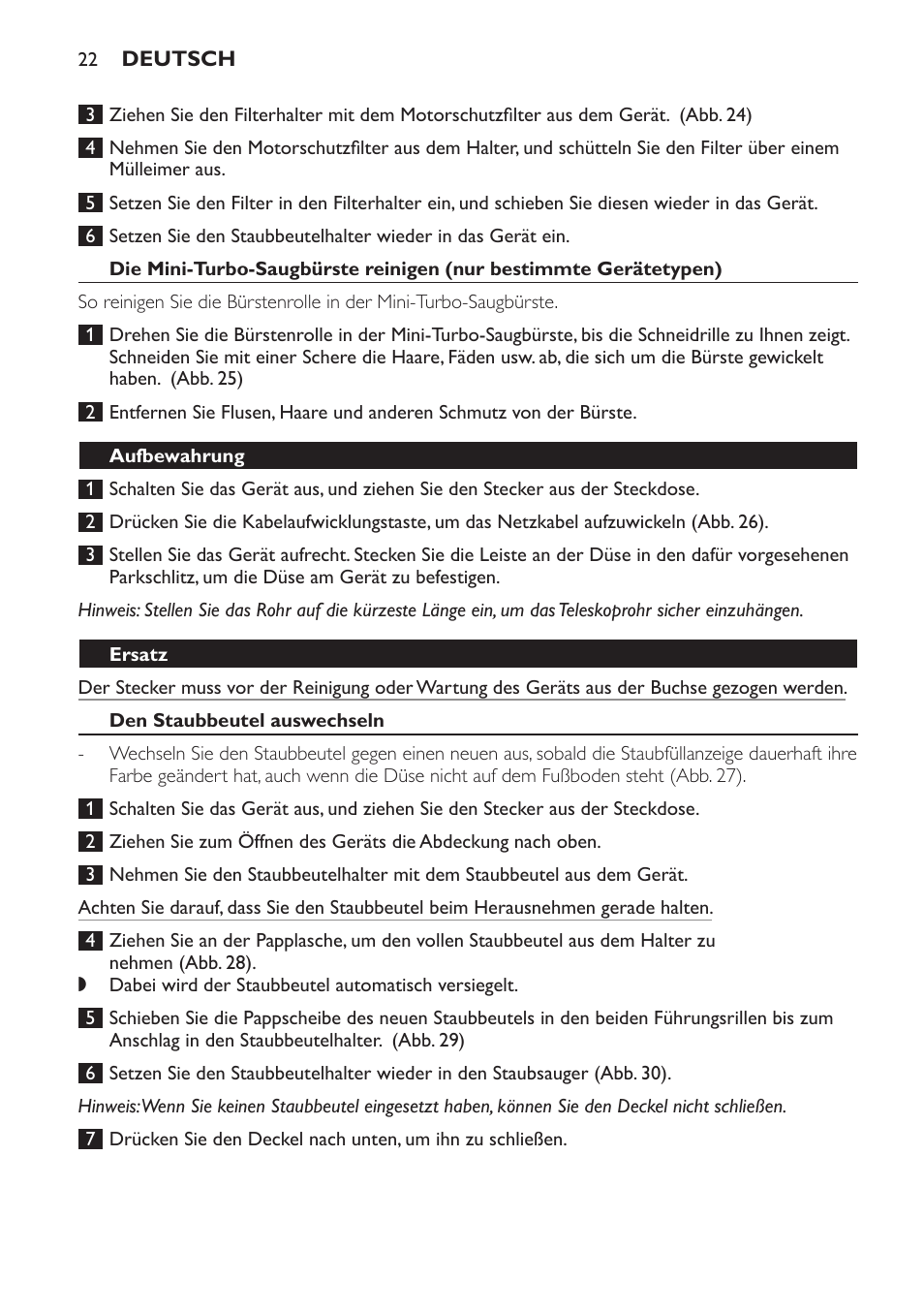 Philips EasyLife Staubsauger mit Beutel User Manual | Page 22 / 68