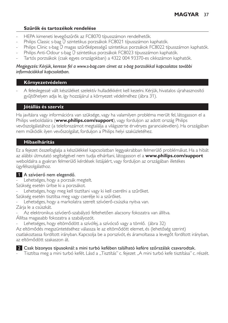 Philips EasyLife Staubsauger mit Beutel User Manual | Page 37 / 68