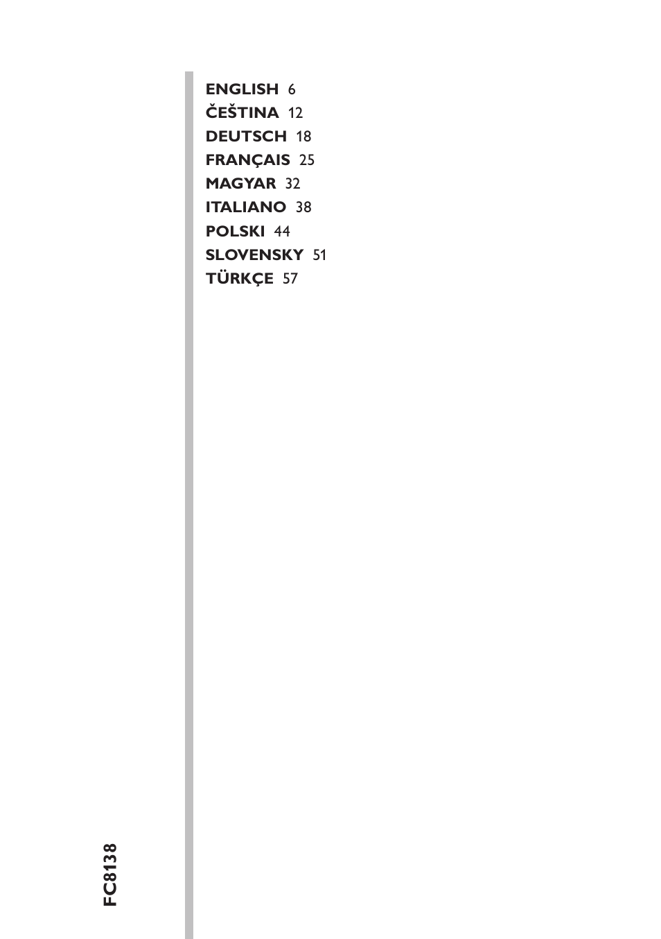 Table of content | Philips EasyLife Staubsauger mit Beutel User Manual | Page 5 / 68