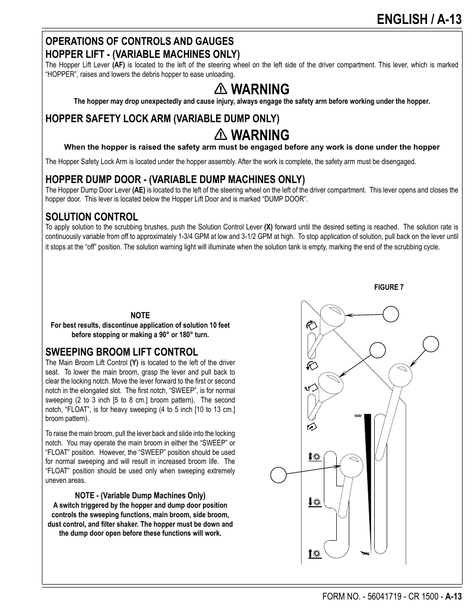 Warning, English / a-13 | Nilfisk-ALTO CR 1500 User Manual | Page 13 / 76