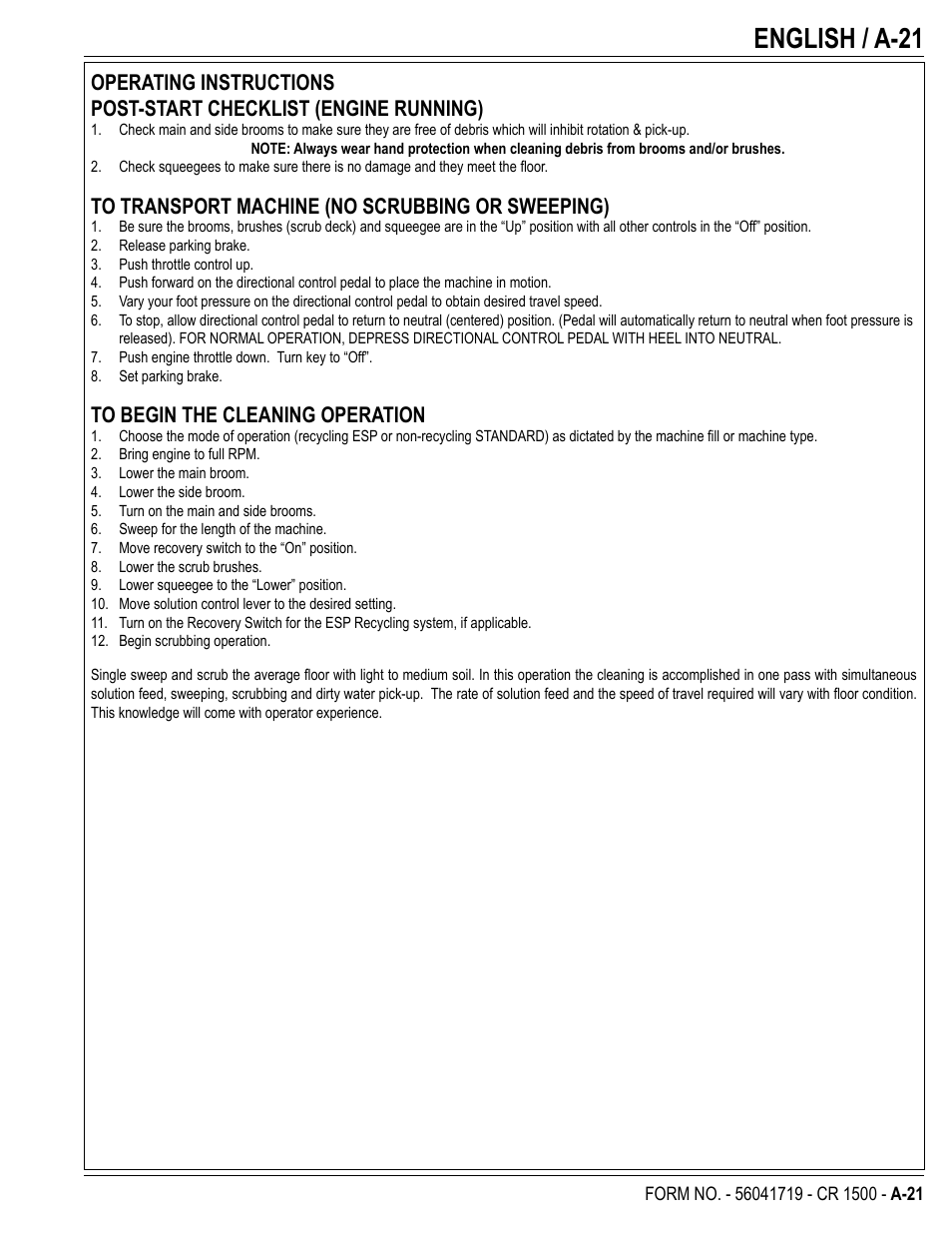 English / a-21 | Nilfisk-ALTO CR 1500 User Manual | Page 21 / 76