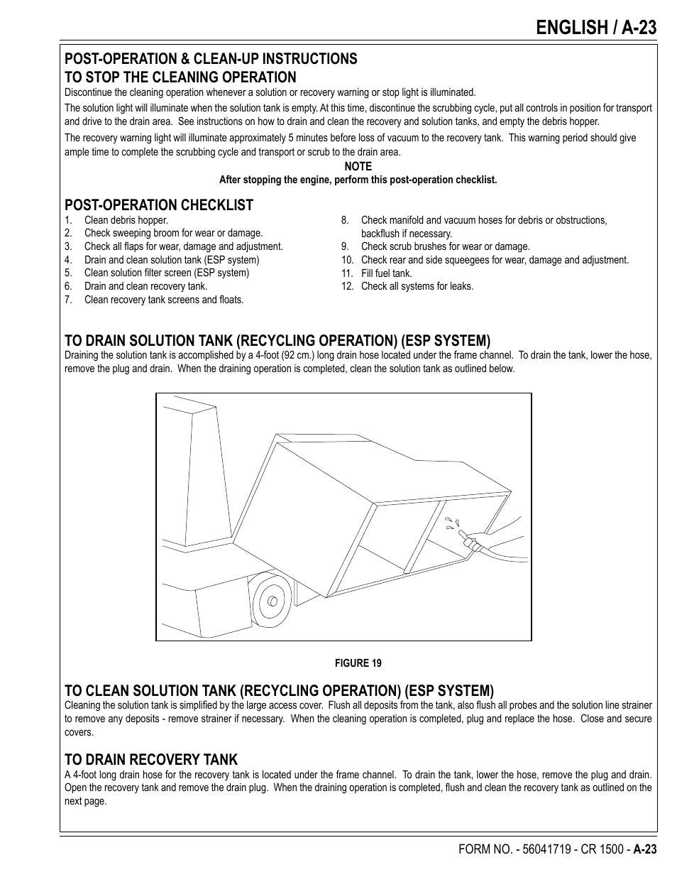 English / a-23, Post-operation checklist | Nilfisk-ALTO CR 1500 User Manual | Page 23 / 76