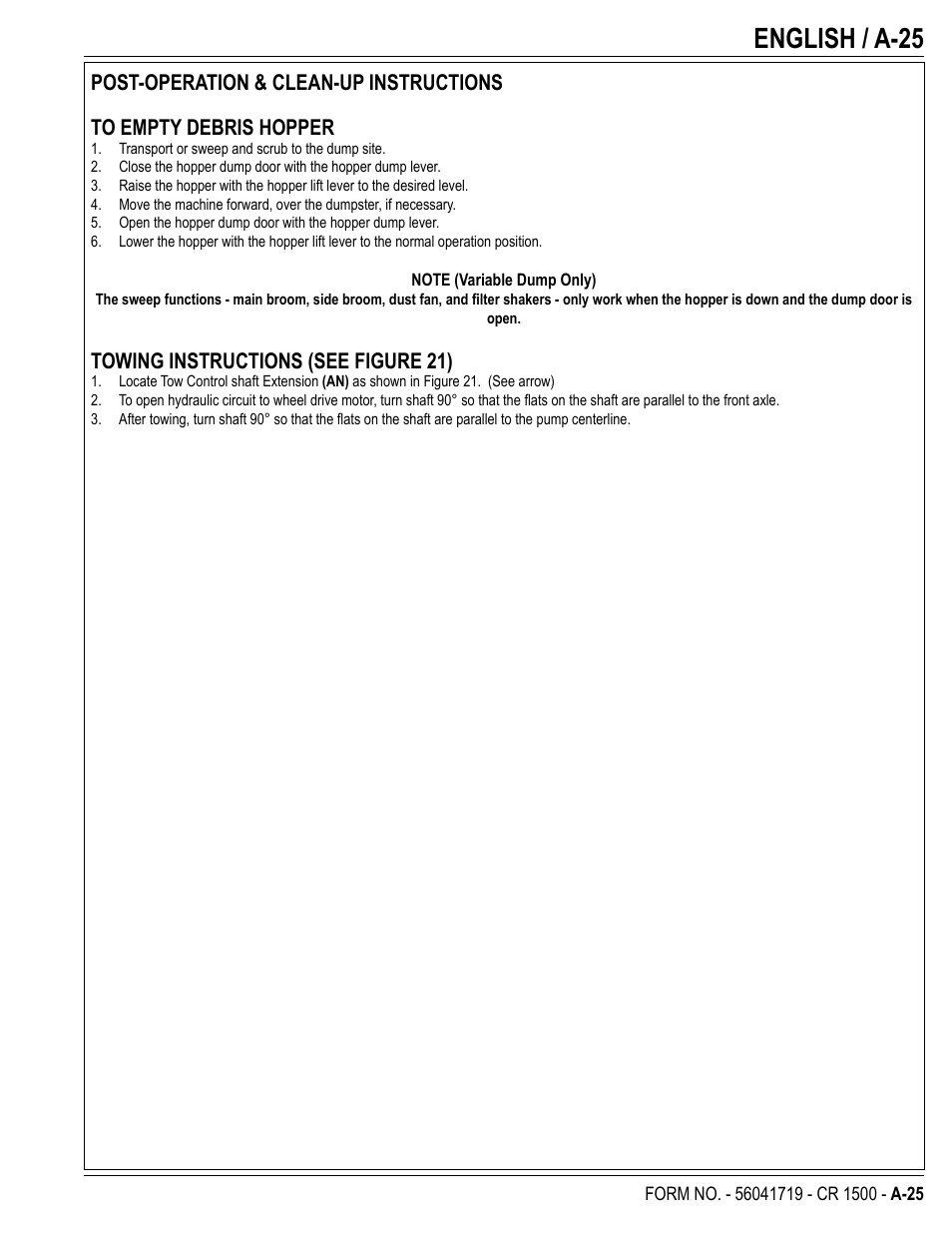 English / a-25 | Nilfisk-ALTO CR 1500 User Manual | Page 25 / 76