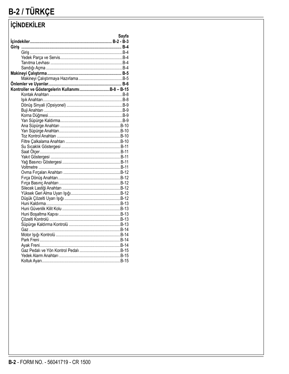 Om56041719_b, B-2 / türkçe, Içindekiler | Nilfisk-ALTO CR 1500 User Manual | Page 38 / 76