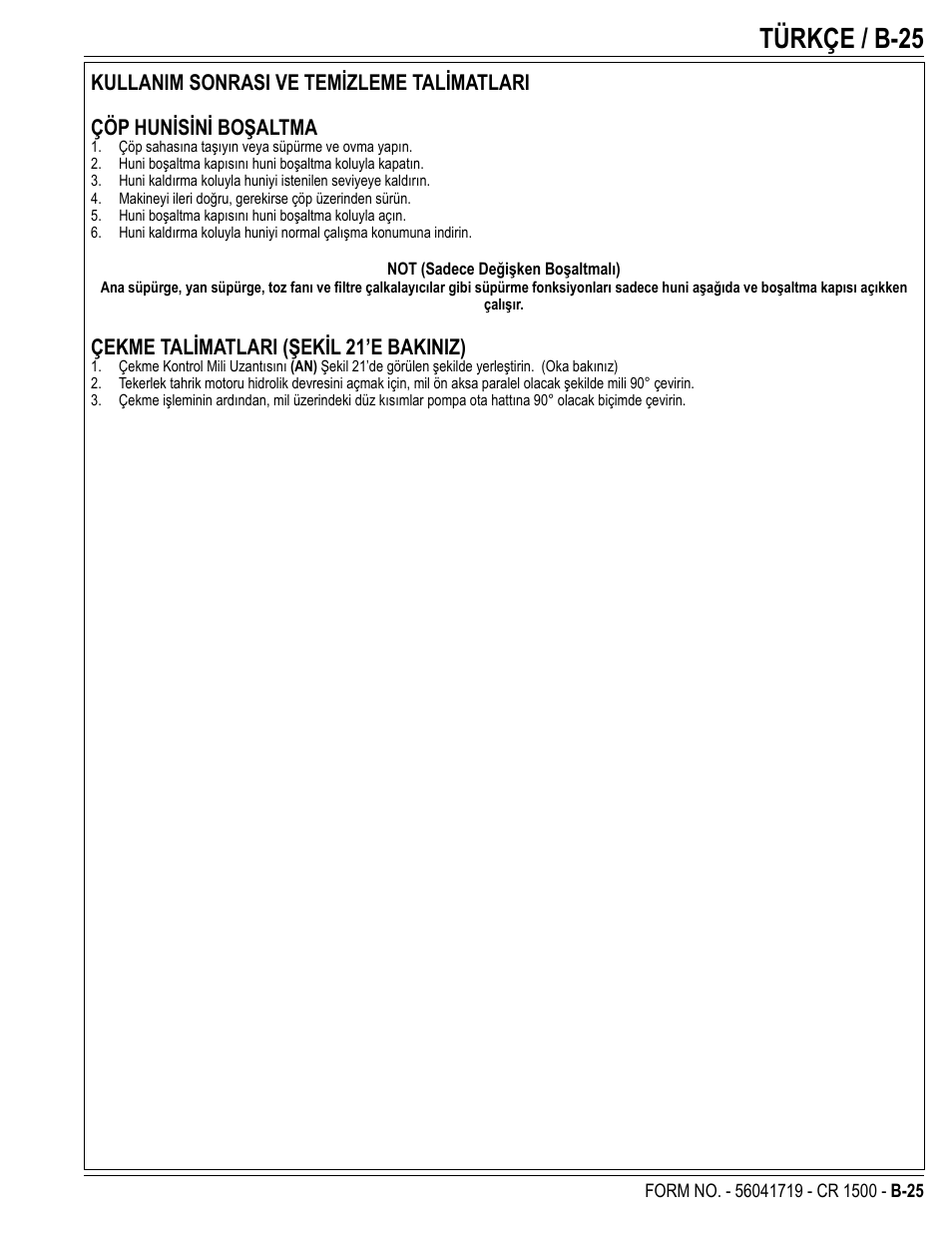 Türkçe / b-25, Çekme talimatlari (şekil 21’e bakiniz) | Nilfisk-ALTO CR 1500 User Manual | Page 61 / 76