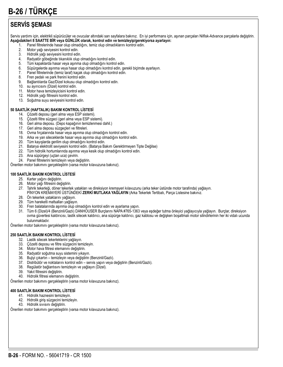 B-26 / türkçe, Servis şemasi | Nilfisk-ALTO CR 1500 User Manual | Page 62 / 76