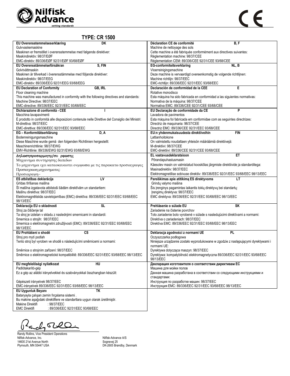 Type: cr 1500 | Nilfisk-ALTO CR 1500 User Manual | Page 75 / 76