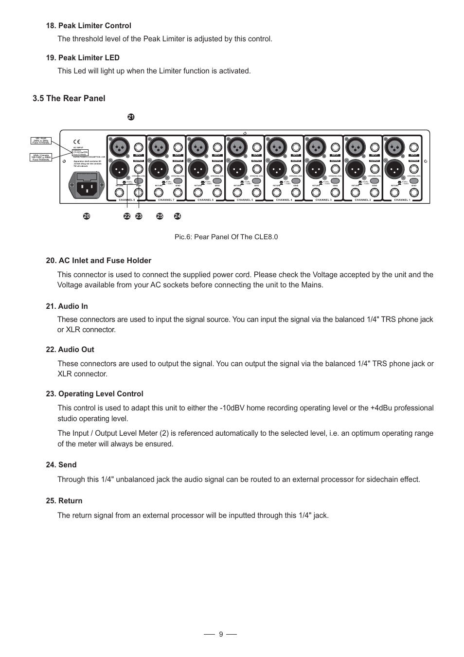 5 the rear panel, 9pic.6: pear panel of the cle8.0 | Nilfisk-ALTO CLE8.0 User Manual | Page 10 / 19