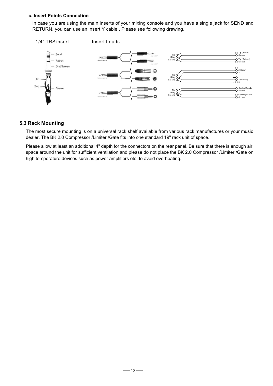 3 rack mounting, 1/4" trs insert, Insert leads | Nilfisk-ALTO BK 2.0 User Manual | Page 14 / 18