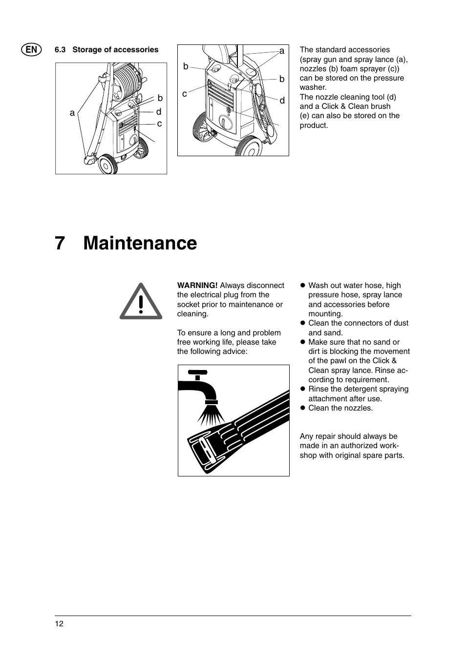 7 maintenance | Nilfisk-ALTO E 130.1 User Manual | Page 12 / 19