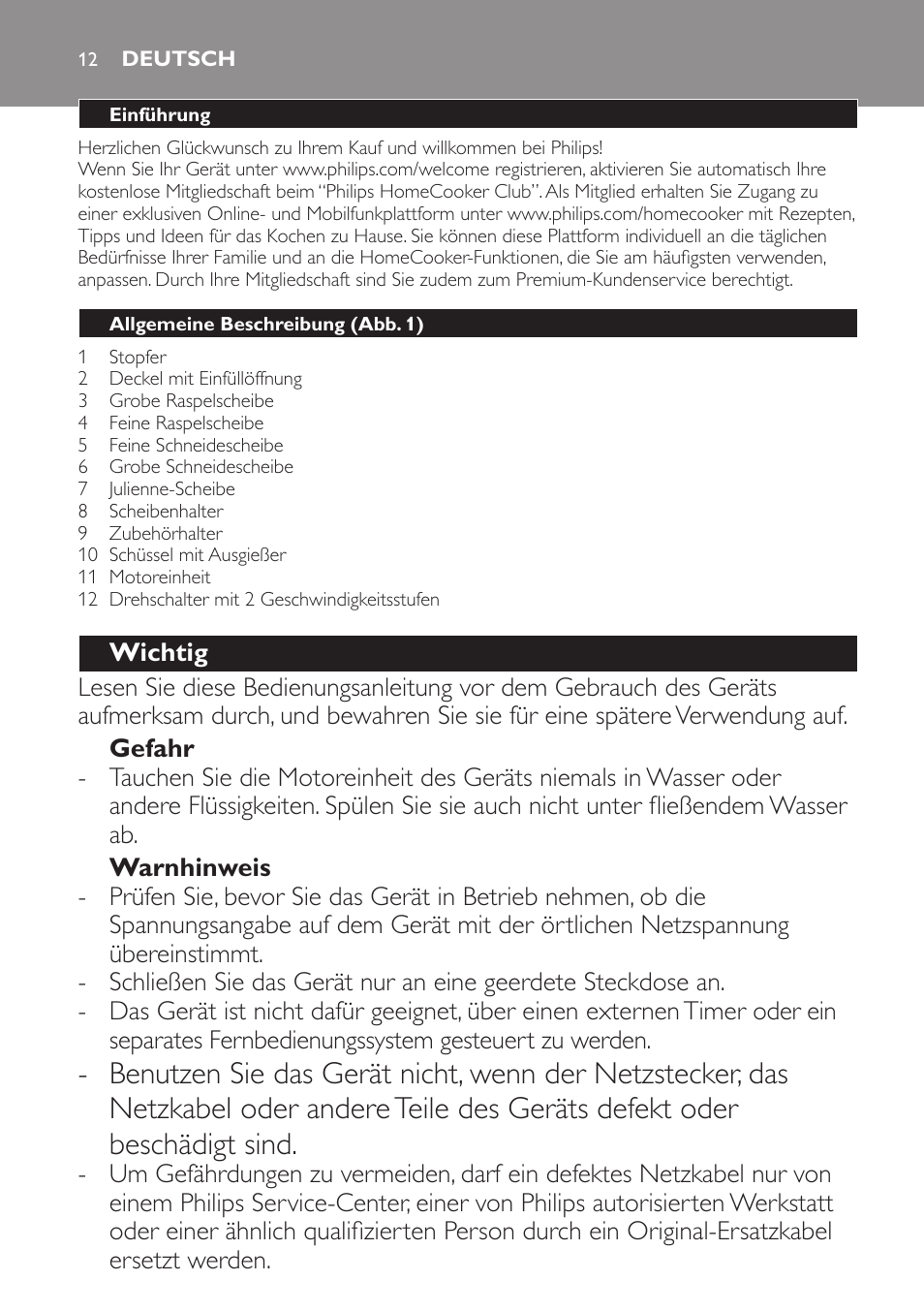 Deutsch, Deutsch 13 | Philips Jamie Oliver Schneideturm User Manual | Page 12 / 44