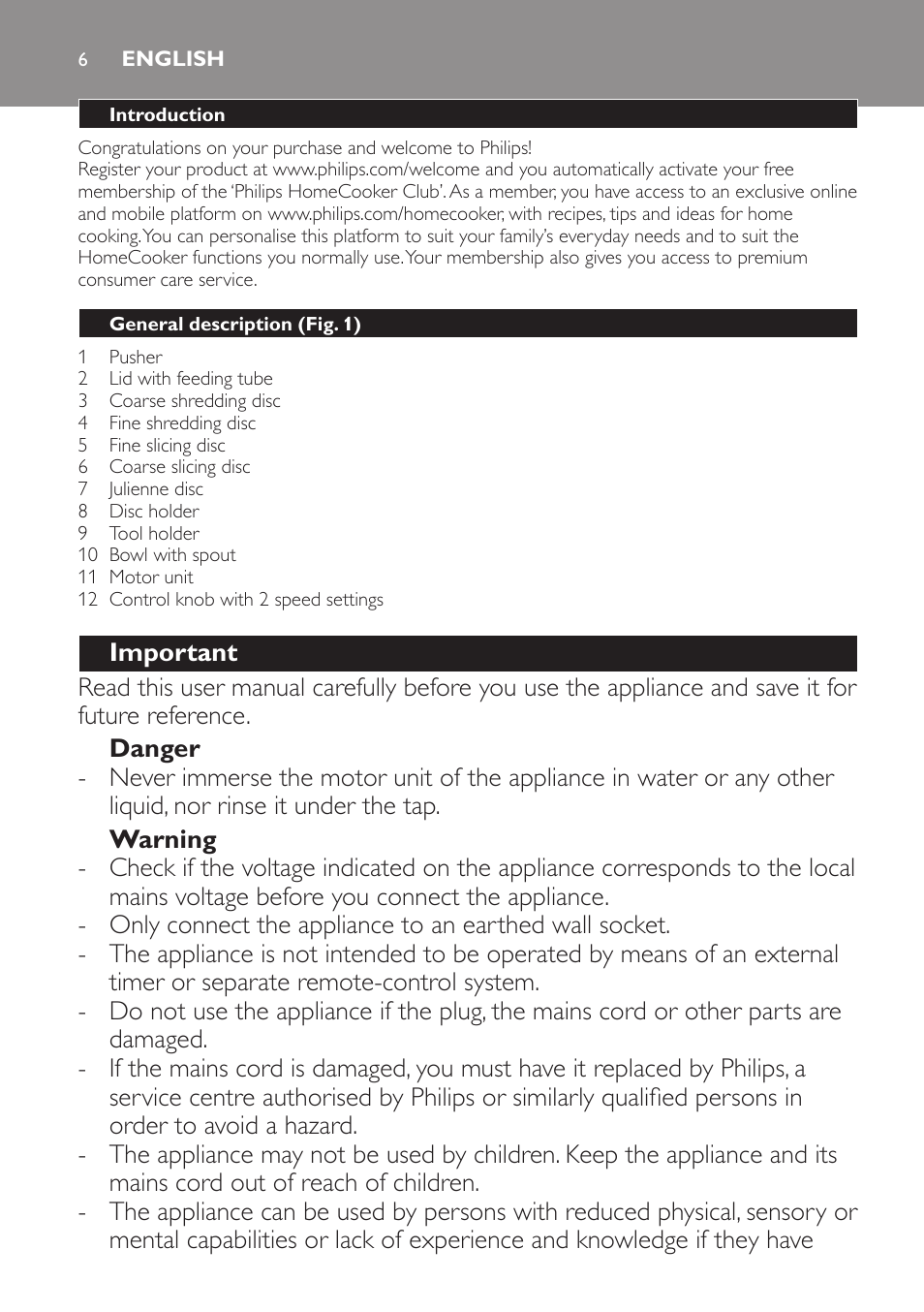 English | Philips Jamie Oliver Schneideturm User Manual | Page 6 / 44