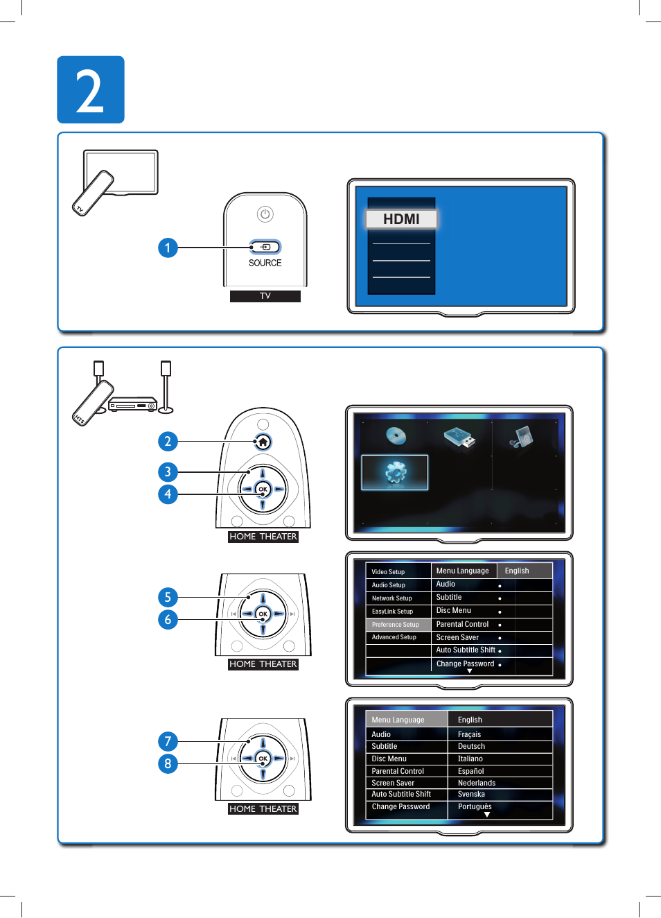 Hdmi 1 | Philips 5.1 Home Entertainment-System User Manual | Page 16 / 18