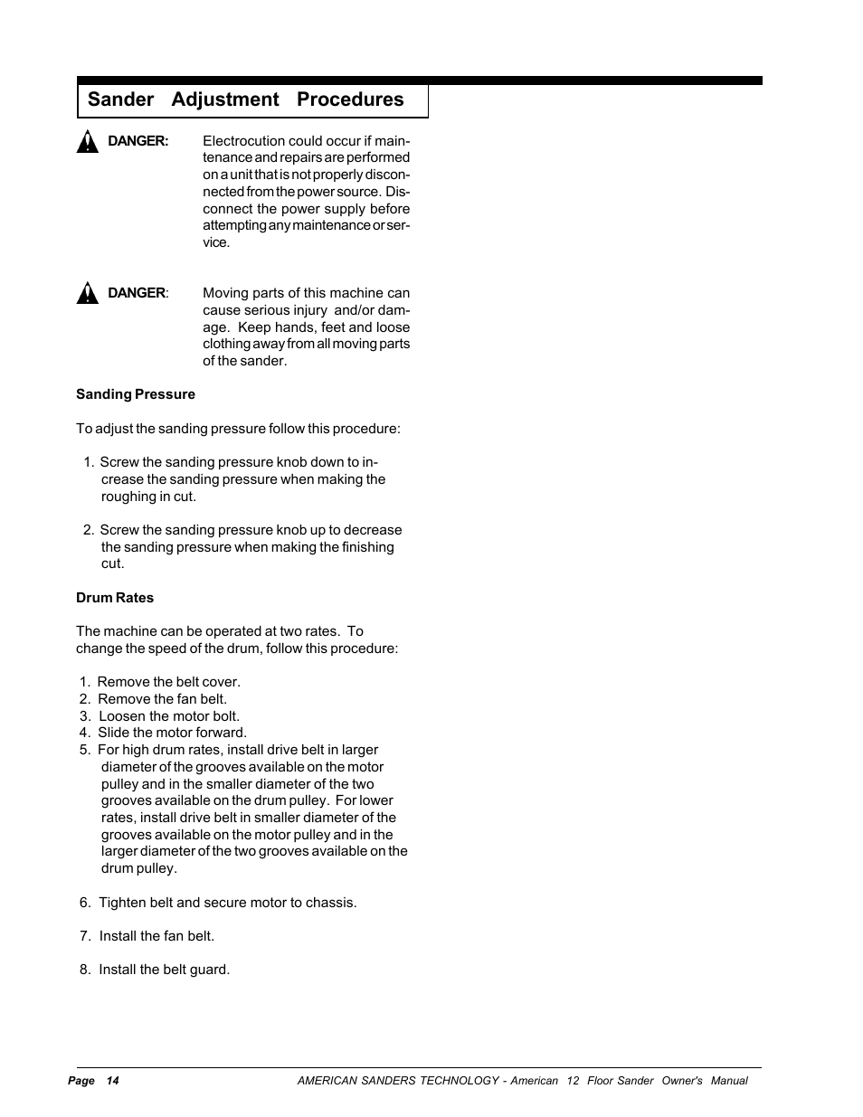 Sander adjustment procedures | Nilfisk-ALTO American 12 User Manual | Page 14 / 30