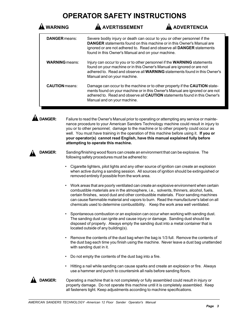 Operator safety instructions | Nilfisk-ALTO American 12 User Manual | Page 3 / 30