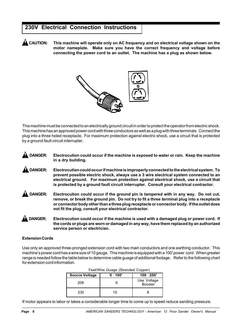 230v electrical connection instructions | Nilfisk-ALTO American 12 User Manual | Page 6 / 30