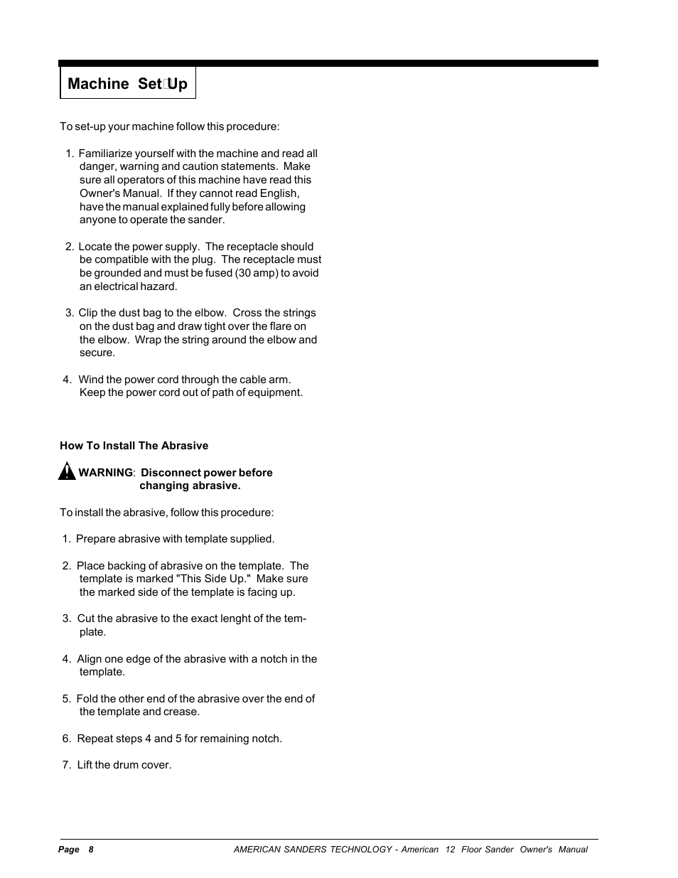 Machine setup, Machine set-up | Nilfisk-ALTO American 12 User Manual | Page 8 / 30