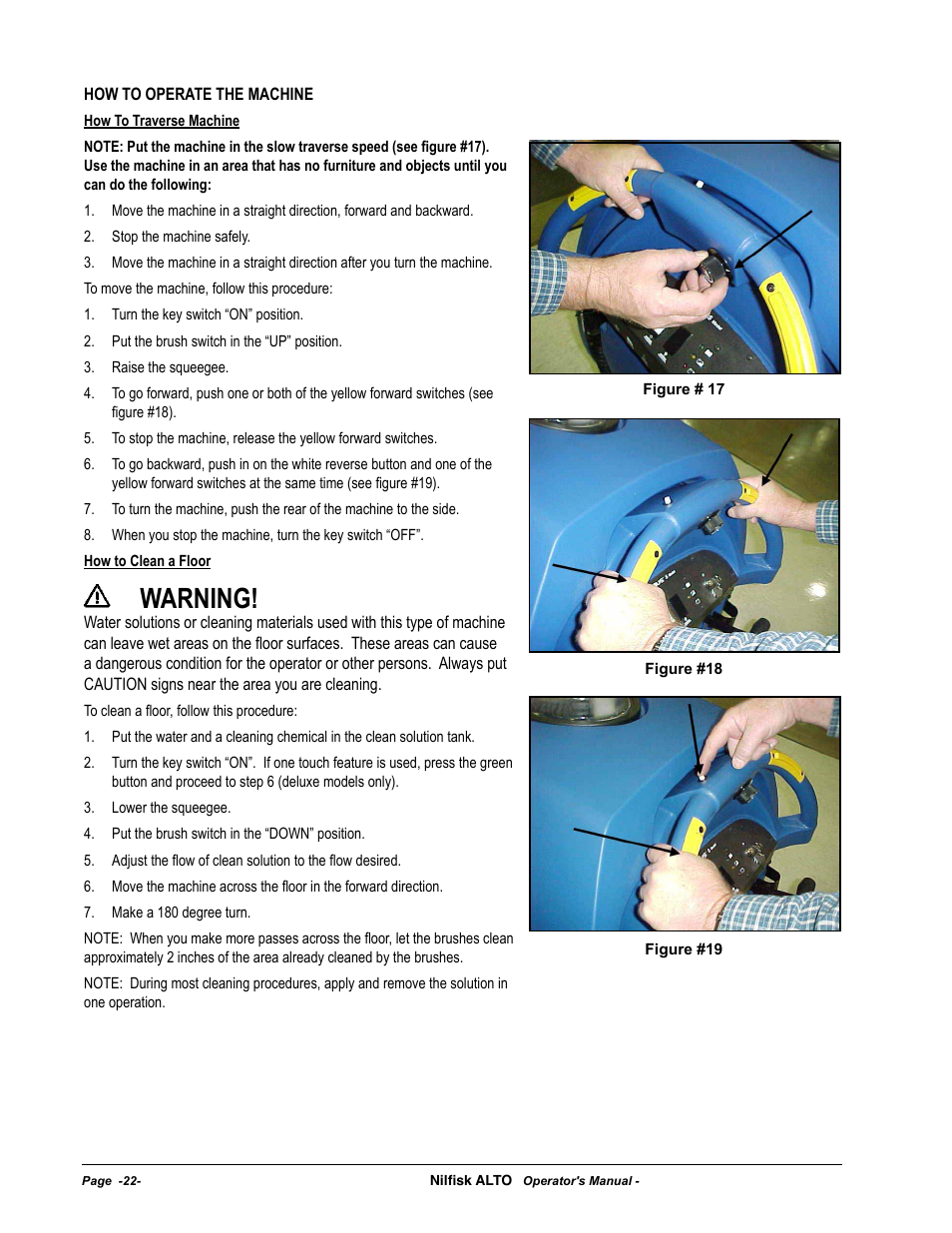 Warning | Nilfisk-ALTO SCRUBTEC 770 S 05220G User Manual | Page 22 / 68